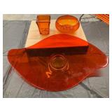Amber Glass Decorative Items, Including a Bowl, Va