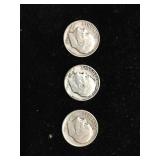 Four U.S. Roosevelt Dimes in Silver Tone