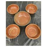 Five Ann Brink Pottery Bowls With Red Glaze