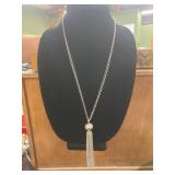 Silver-Tone Chain Necklace with Tassel Pendant