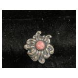 Silver Brooch with Pink Cabochon Center