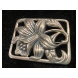 Sterling Silver Belt Buckle with Floral Design