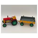 Vintage Tin Wind-Up Tractor and Trailer