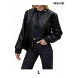 Women Leather Jacket Faux Cropped Bomber Coat Cute