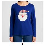 Blue Long Sleeve Santa Graphic Top