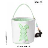 2x Easter Basket, Bunny Baskets with Pom-Pom Tail