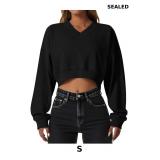 Remidoo Women's V Neck Cropped Sweatshirt