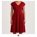 Red V-Neck Cap Sleeve Dress