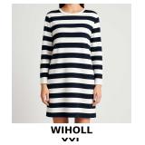 WIHOLL Navy and White Striped Long Sleeve Dress