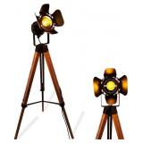 Vintage Black Wood Tripod Floor Lamp