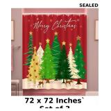 3x Christmas Shower Curtain Xmas Trees Bathroom...