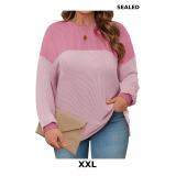 Womens Plus Size Sweatshirt Color Block Side Shirt