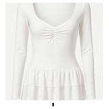 White Long Sleeve Top with Ruffled Hem