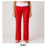 Red Flared Pants with White Waistband