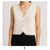 Cream Crochet Button-Up Vest