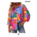 Rapbin Womens Oversized Print Button Down Shirts