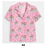 Pink Santa Print Short Sleeve Shirt