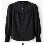 Black Long-Sleeve Button-Up Blouse
