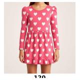 Pink Heart Print Long Sleeve Dress