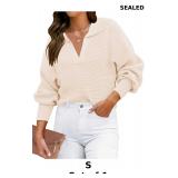 ZESICA Women's Fall Lapel Collar V Neck Sweater