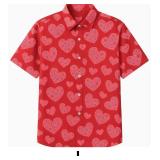 Red Short-Sleeve Heart Print Shirt