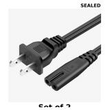 2x 2 Prong Soundbar AC Power Cord Cable