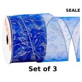 QIANF Royal Blue Organza Sheer Wired Ribbon x3