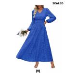 Women's Long Puff Sleeve Floral Maxi Dress V Neck