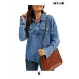 Womens Denim Top Pullover Long Sleeve V Neck Jean