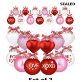 3x Set of 24 heart-shaped ornaments in red and...