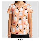 Halloween Ghost Print Scrub Top