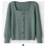 Ribbed Long Sleeve Button-Up Top