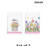 2x Lavender Tulip Spring Floral Kitchen Towels...