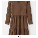 Brown Ribbed Long Sleeve Dress