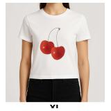 White T-shirt with Cherry Graphic
