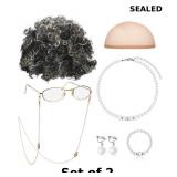 2x Gejoy 7 Pcs Old Lady Wig Costume Set Grandma...