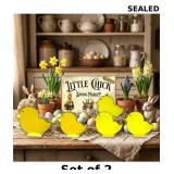 2x Easter Rustic Wooden Chickens Decorations
