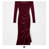 Long Burgundy Dress with Ruching