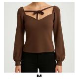 Brown Long Sleeve Top with Bow