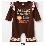 Brown Baby Romper with Floral Trim