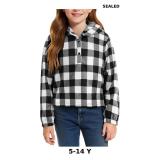 Girls Fleece Hooded Pullover Plaid Hoodie Sweatshi