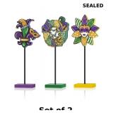 2x Smile Mardi Gras Wooden Block Decor