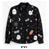 Black Halloween-Themed Button-Up Shirt
