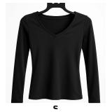 Black Long Sleeve V-Neck Top