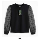 Black Top with Sheer Polka Dot Sleeves