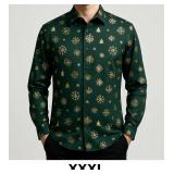 Green Holiday Print Button-Up Shirt