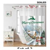 2x No Hook Merry Christmas Shower Curtain