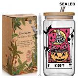Halloween Holiday Doodle Spooky Ghost 16oz Glass C