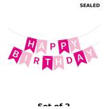 2x Happy Birthday Banner with Paper Flags