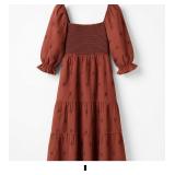 Rust Smocked Midi Dress